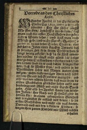 Vorrede an den Christlichen Leser