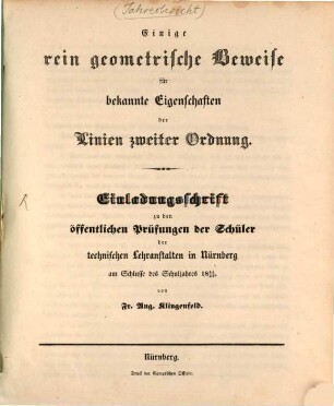 Jahresbericht über die technischen und landwirtschaftlichen Lehranstalten in Nürnberg. 1845/46