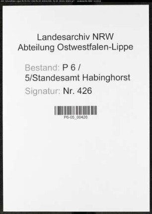 Sterberegister Standesamt Castrop-Rauxel Habinghorst