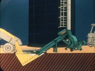 Schemazeichnung: Ein- und Auslagerungstechnik, Hochsilo, Fördergebläse, Schüttgosse