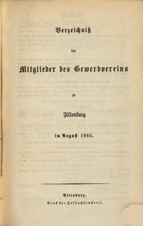 Statuten des Gewerbe-Vereins zu Altenburg