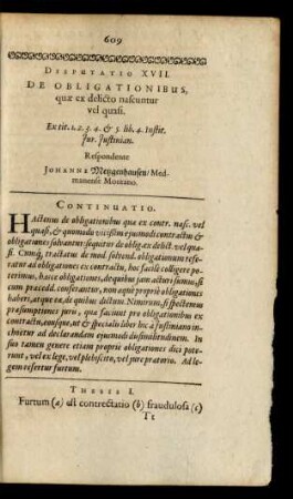 Disputatio XVII. De Obligationibus, quae ex delicto nascuntur vel quasi.