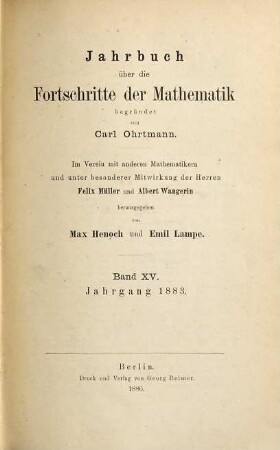 Jahrbuch über die Fortschritte der Mathematik. 15. 1883 (1886)