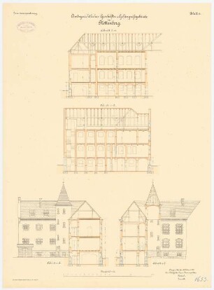 Amtsgericht mit Gefängnis, Plettenberg: Längsschnitt, Querschnitte 1:100