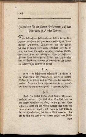 Instruktion für die Herren Präzeptoren auf dem Pädagogio zu Kloster Bergen.