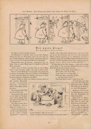 "Herr Mulps: 'Der Bumerang-Ziegel oder daher die Beule im Hut!'" "O, diese Kinder!"