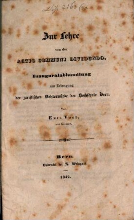 Zur Lehre von der Actio communi dividundo : Inaug. abh.