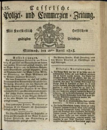 Nr. 33, Mittwoch, den 26sten April 1815