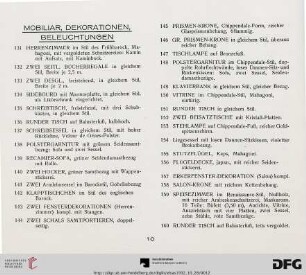 Mobiliar, Dekorationen, Beleuchtungen (Nr. 131-212)