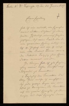 7: Brief von Alexander Achilles an Gottlieb Planck, Berlin, 22.1.1897