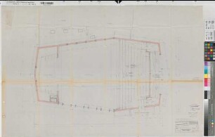 Münster (Münster) Neubau des Gymnasiums Paulinum Aula Grundriß Obergeschoß 1957 1 : 50 71 x 109 Pause Staatshochbauamt Münster Regierung Münster Nr. 34075