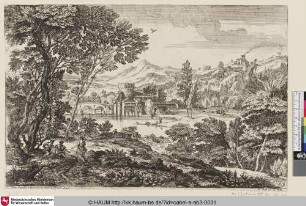 [Landschaft mit Mann und zwei Frauen im Schatten der Bäume; Man and Two Woman in the Shade of Trees; L'homme et les deux femmes à l'ombre des arbres]
