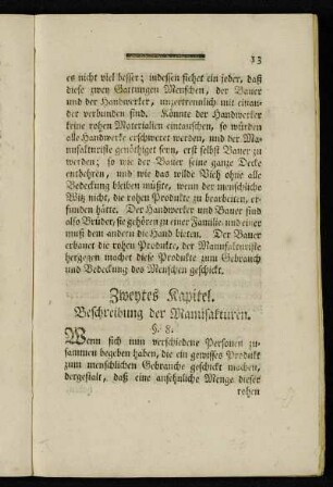 Zweytes Kapitel. Beschreibung der Manifakturen.