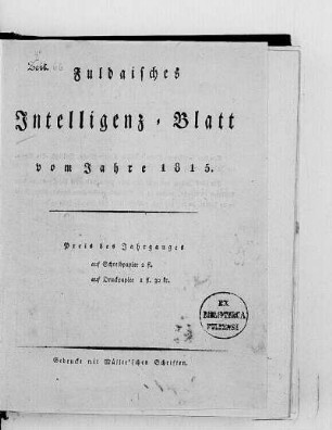 1815: Fuldaisches Intelligenz-Blatt