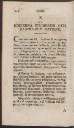 X. De Hodierna Studiorum Gymnasticorum Ratione