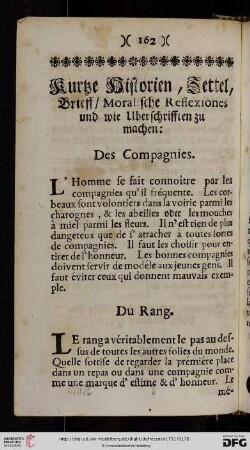 Kurtze Historien, Zettel, Brieff, Moralische Reflexiones und wie Uberschrifften zu machen