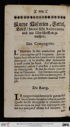 Kurtze Historien, Zettel, Brieff, Moralische Reflexiones und wie Uberschrifften zu machen