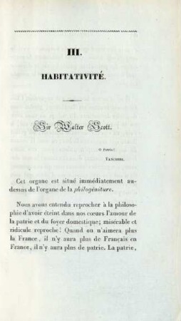 III. Habitativité. Sir Walter Scott