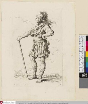 Salvator Rosa Invenit [Ein stehender Mann mit einem federbesetzten Helm zur Seite schauend]