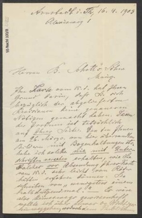 Brief an B. Schott's Söhne : 16.04.1903