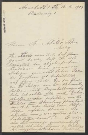 Brief an B. Schott's Söhne : 16.04.1903