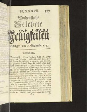 N. XXXVII. Tübingen, den 13. Septembr. 1737