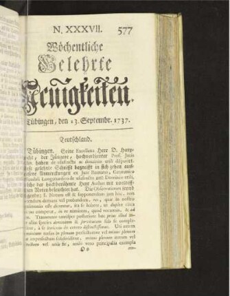 N. XXXVII. Tübingen, den 13. Septembr. 1737