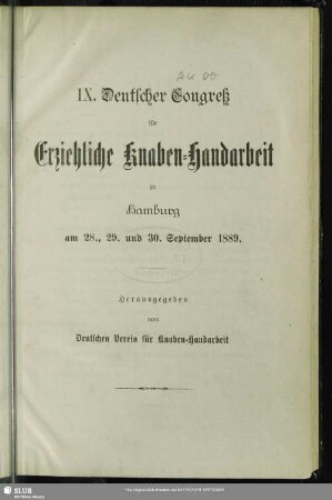 9.1899(1890): Deutscher Kongreß für Erziehliche Knaben-Handarbeit