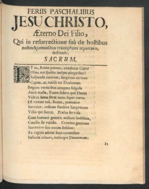 Feriis Paschalibus Jesu Christo ...