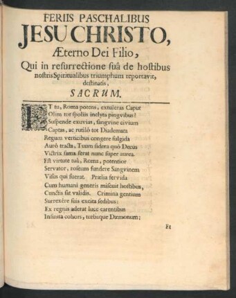 Feriis Paschalibus Jesu Christo ...