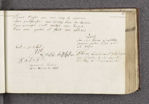Kaas. – Incipit: Premier baiser que vous avez de charmes. – Kiel, 31.08.1776
