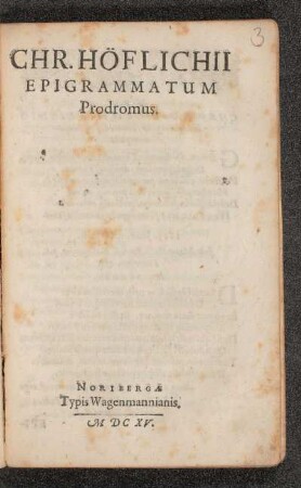 Chr. Höflichii Epigrammatum Prodromus