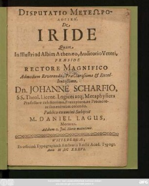 Disputatio Meteōrologikē. De Iride