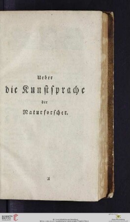 [I.] Ueber die Kunstsprache der Naturforscher