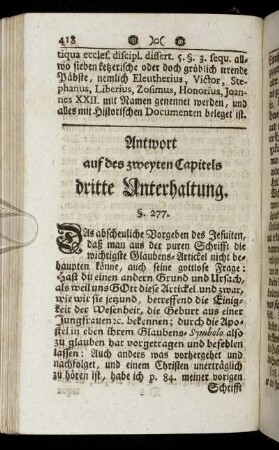 Antwort auf des zweyten Capitels dritte Unterhaltung.
