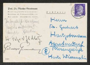 Brief von Günther Grundmann, Elfriede Grundmann, ... Zedlitz (Freiherr) und Unbekannt an Gerhart Hauptmann
