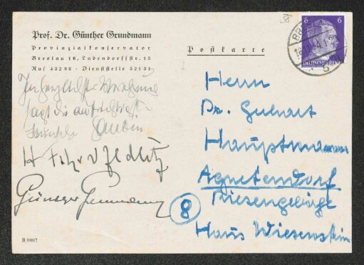 Brief von Günther Grundmann, Elfriede Grundmann, ... Zedlitz (Freiherr) und Unbekannt an Gerhart Hauptmann