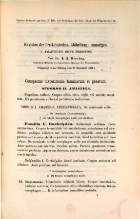 Revision der Prothelminthen : Abtheilung: Amastigen ; (vorgelegt in der Sitzung vom 17. November 1865)
