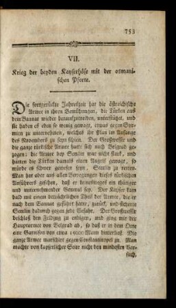 VII. Krieg der beyden Kayserhöfe mit der osmanischen Pforte