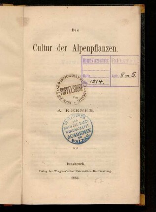 Die Cultur der Alpenpflanzen