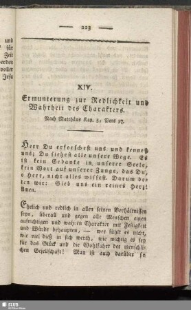 XIV. Ermunterung zur Redlichkeit und Wahrheit des Chrakters