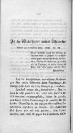 An die Widersacher meiner Tischreden.