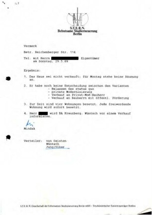 Unterlagen zur Sanierung: Reichenberger Straße 114, 1986 bis 1989
