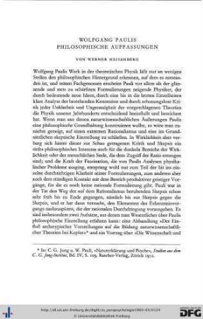 Werner Heisenberg: Wolfgang Paulis philosophische Auffassungen