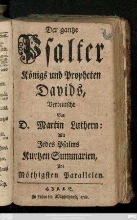 Der gantze Psalter Königs und Propheten Davids