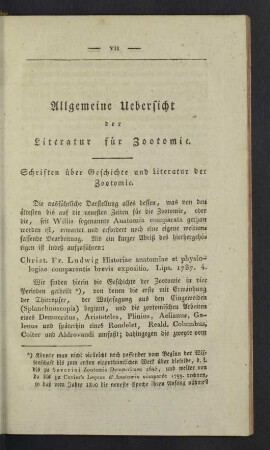 Allgemeine Uebersicht der Literatur für Zootomie.