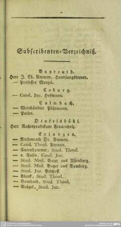 Subscribenten-Verzeichniß