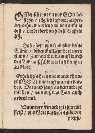 O Mensch wilt du vor GOtt be=||stehn/ täglich laß dirs zu her=||tzen gehn/