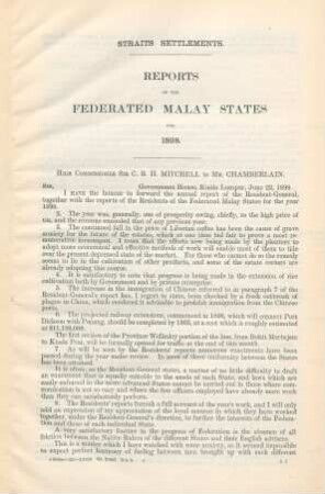 Reports on the Federated Malay States for 1898