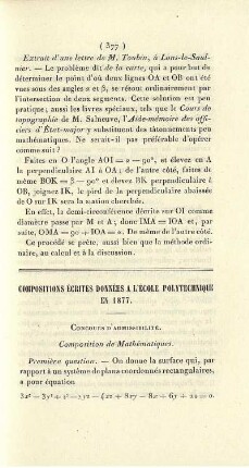Compositions ècrites données a l'École Polytechnique en 1877.